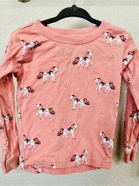 Petit Lem Pink Long-Sleeve Tee with White Unicorn Print